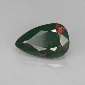 3.34캐럿 천연 점박이 그린 블러드스톤, 배 모양, 13×8.3 mm, 불투명체