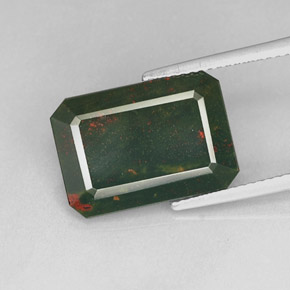 7.68캐럿 천연 점박이 그린 블러드스톤, 에메랄드 컷, 16.2×11.5 mm, 불투명체