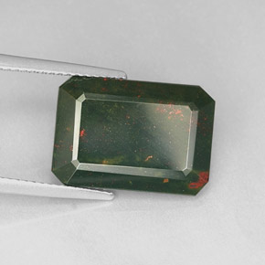 7.68캐럿 천연 점박이 그린 블러드스톤, 에메랄드 컷, 16.2×11.5 mm, 불투명체