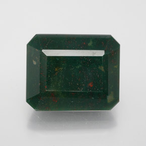 11.47캐럿 천연 점박이 그린 블러드스톤, 에메랄드 컷, 14.8×12.3 mm, 불투명체