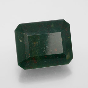 11.47캐럿 천연 점박이 그린 블러드스톤, 에메랄드 컷, 14.8×12.3 mm, 불투명체