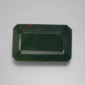 8.92캐럿 천연 점박이 그린 블러드스톤, 에메랄드 컷, 17.4×11 mm, 불투명체