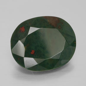 10.91캐럿 천연 점박이 그린 블러드스톤, 타원형 컷, 17.2×14.1 mm, 불투명체