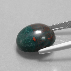 8.92캐럿 천연 점박이 그린 블러드스톤, 타원형 컷, 14.2×11.9 mm, 불투명체