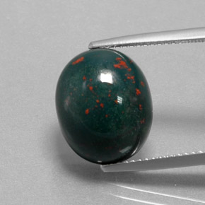 9.64캐럿 천연 점박이 그린 블러드스톤, 타원형 컷, 14.3×11.8 mm, 불투명체