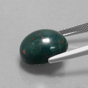 9.64캐럿 천연 점박이 그린 블러드스톤, 타원형 컷, 14.3×11.8 mm, 불투명체