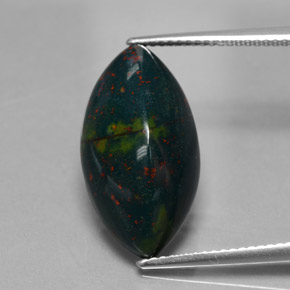 11.82캐럿 천연 점박이 그린 블러드스톤, 마퀴즈, 20.7×11.2 mm, 불투명체