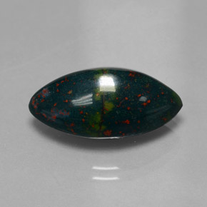 11.82캐럿 천연 점박이 그린 블러드스톤, 마퀴즈, 20.7×11.2 mm, 불투명체