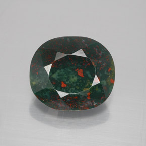 6.44캐럿 천연 점박이 그린 블러드스톤, 타원형 컷, 12.8×11.2 mm, 불투명체