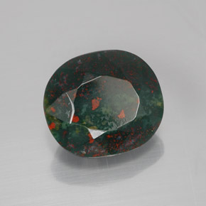 6.44캐럿 천연 점박이 그린 블러드스톤, 타원형 컷, 12.8×11.2 mm, 불투명체