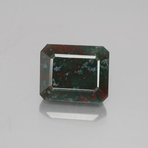 5.06캐럿 천연 점박이 그린 블러드스톤, 에메랄드 컷, 11×9.2 mm, 불투명체