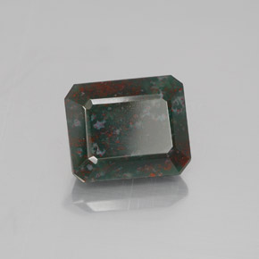 5.06캐럿 천연 점박이 그린 블러드스톤, 에메랄드 컷, 11×9.2 mm, 불투명체