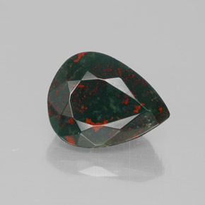 2.41캐럿 천연 점박이 그린 블러드스톤, 배 모양, 10.3×8 mm, 불투명체