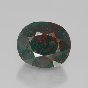 9.59캐럿 천연 점박이 그린 블러드스톤, 타원형 컷, 14.3×12.3 mm, 불투명체