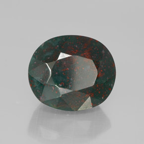 9.59캐럿 천연 점박이 그린 블러드스톤, 타원형 컷, 14.3×12.3 mm, 불투명체