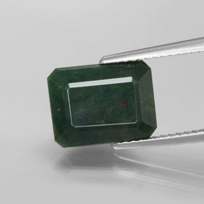 3.59캐럿 천연 점박이 그린 블러드스톤, 에메랄드 컷, 11.1×8.6 mm, 불투명체