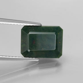 3.59캐럿 천연 점박이 그린 블러드스톤, 에메랄드 컷, 11.1×8.6 mm, 불투명체