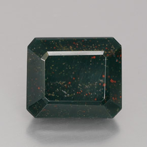 5.54캐럿 천연 점박이 그린 블러드스톤, 에메랄드 컷, 11.2×9.6 mm, 불투명체