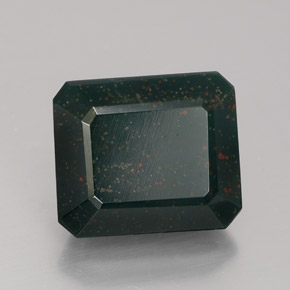 5.54캐럿 천연 점박이 그린 블러드스톤, 에메랄드 컷, 11.2×9.6 mm, 불투명체