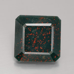 5.88캐럿 천연 점박이 그린 블러드스톤, 에메랄드 컷, 11.5×11.5 mm, 불투명체