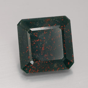 5.88캐럿 천연 점박이 그린 블러드스톤, 에메랄드 컷, 11.5×11.5 mm, 불투명체
