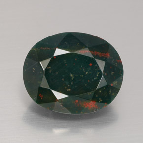5.78캐럿 천연 점박이 그린 블러드스톤, 타원형 컷, 13.1×10.7 mm, 불투명체