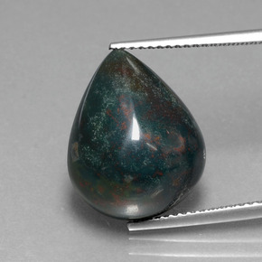 9.51캐럿 천연 점박이 그린 블러드스톤, 배 모양, 16.3×13.3 mm, 불투명체