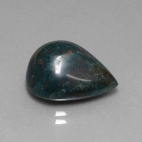 9.51캐럿 천연 점박이 그린 블러드스톤, 배 모양, 16.3×13.3 mm, 불투명체