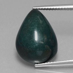 10.09캐럿 천연 점박이 그린 블러드스톤, 배 모양, 17.2×12.7 mm, 불투명체