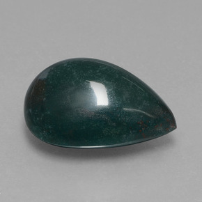 10.09캐럿 천연 점박이 그린 블러드스톤, 배 모양, 17.2×12.7 mm, 불투명체