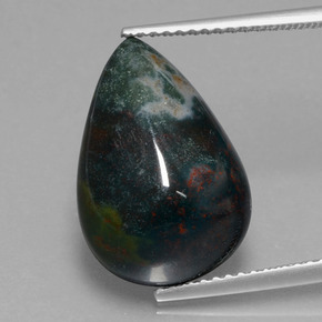 8.57캐럿 천연 점박이 그린 블러드스톤, 배 모양, 16.9×11.5 mm, 불투명체