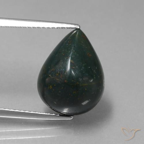 8.57ct 자연스러운 짙은 녹색 혈석, 배 모양, 불투명체
