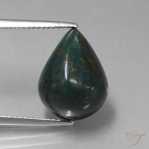 8.97ct 자연스러운 포레스트 그린 혈석, 배 모양, 불투명체