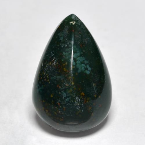 9.02캐럿 천연 중간 짙은 녹색 블러드스톤, 배 모양, 16.9×11.5 mm, 불투명체