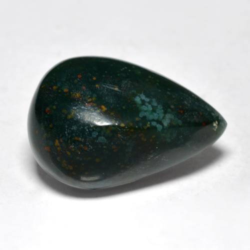 9.02캐럿 천연 중간 짙은 녹색 블러드스톤, 배 모양, 16.9×11.5 mm, 불투명체