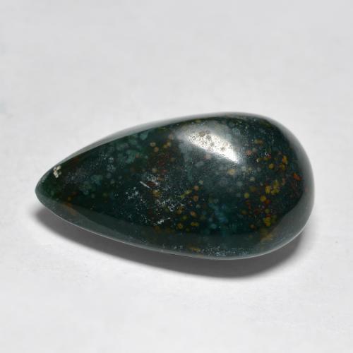 9.02캐럿 천연 중간 짙은 녹색 블러드스톤, 배 모양, 16.9×11.5 mm, 불투명체