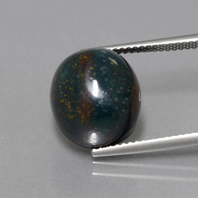 10.68캐럿 천연 점박이 그린 블러드스톤, 타원형 컷, 12.8×11.6 mm, 불투명체