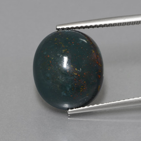 11.31캐럿 천연 여러 가지 빛깔의 녹색 블러드스톤, 타원형 컷, 14.7×12.7 mm, 불투명체
