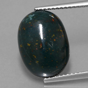 6.78캐럿 천연 점박이 그린 블러드스톤, 타원형 컷, 14×10.3 mm, 불투명체