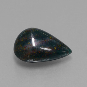 6.94캐럿 천연 점박이 그린 블러드스톤, 배 모양, 14.9×10.5 mm, 불투명체