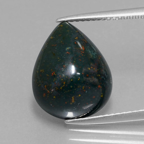 8.63캐럿 천연 점박이 그린 블러드스톤, 배 모양, 14.9×12.1 mm, 불투명체