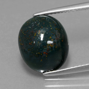 5.20캐럿 천연 점박이 그린 블러드스톤, 타원형 컷, 12.5×10.9 mm, 불투명체