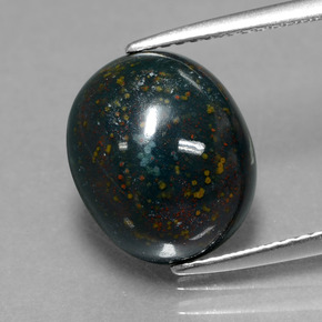 6.89캐럿 천연 점박이 그린 블러드스톤, 타원형 컷, 12.5×10.5 mm, 불투명체