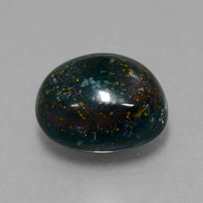 6.89캐럿 천연 점박이 그린 블러드스톤, 타원형 컷, 12.5×10.5 mm, 불투명체