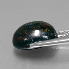 6.89캐럿 천연 점박이 그린 블러드스톤, 타원형 컷, 12.5×10.5 mm, 불투명체