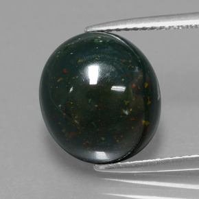 7.40캐럿 천연 점박이 그린 블러드스톤, 타원형 컷, 12.7×11.5 mm, 불투명체