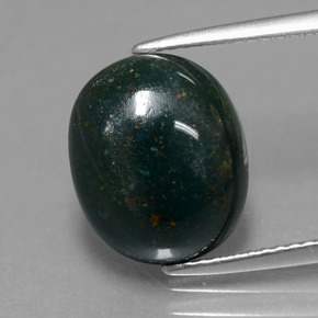 5.82캐럿 천연 점박이 그린 블러드스톤, 타원형 컷, 12.6×10.3 mm, 불투명체