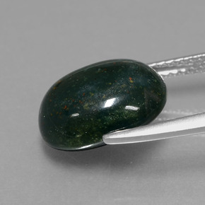5.82캐럿 천연 점박이 그린 블러드스톤, 타원형 컷, 12.6×10.3 mm, 불투명체