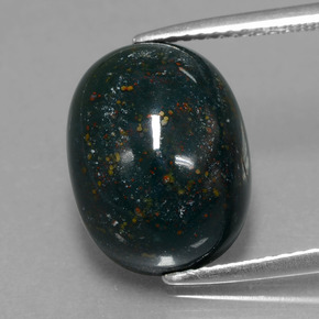 9.10캐럿 천연 점박이 그린 블러드스톤, 타원형 컷, 13.7×10.7 mm, 불투명체