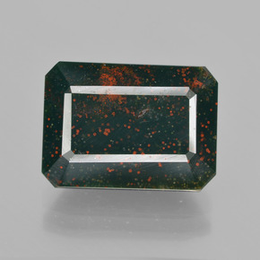 9.73캐럿 천연 점박이 그린 블러드스톤, 에메랄드 컷, 15.6×11.3 mm, 불투명체